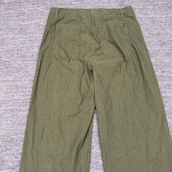 MaEve Anthropologie Colette Wide Leg Crop Pants Women 18 Plus Green Linen Blend - Picture 10 of 11